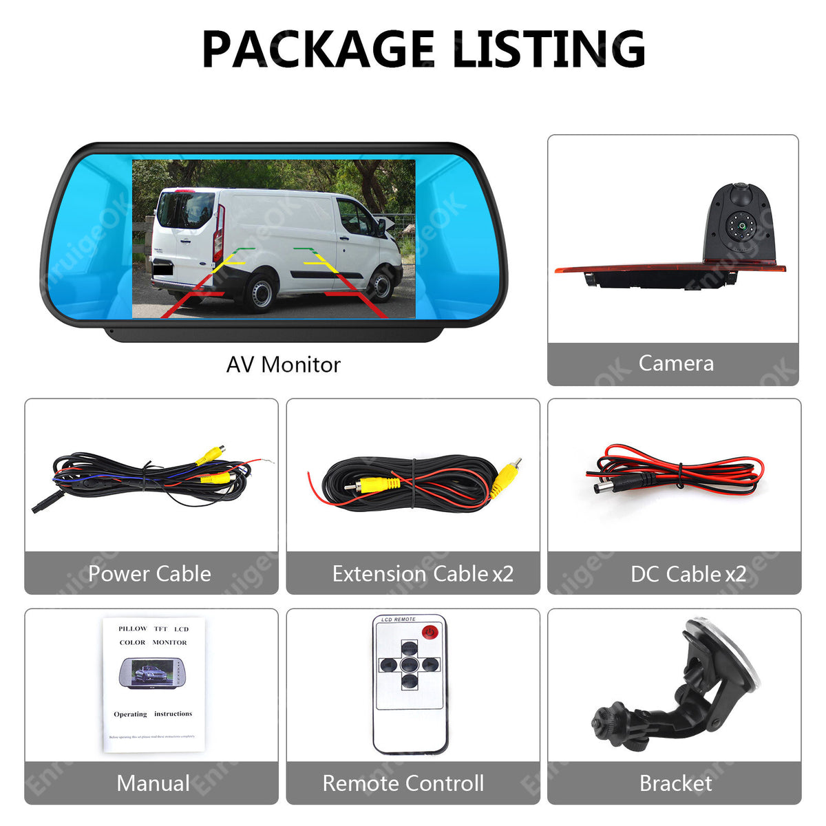 Dual Rear Brake Light Reversing Camera For Ford Transit Custom + 7 " Monitor11