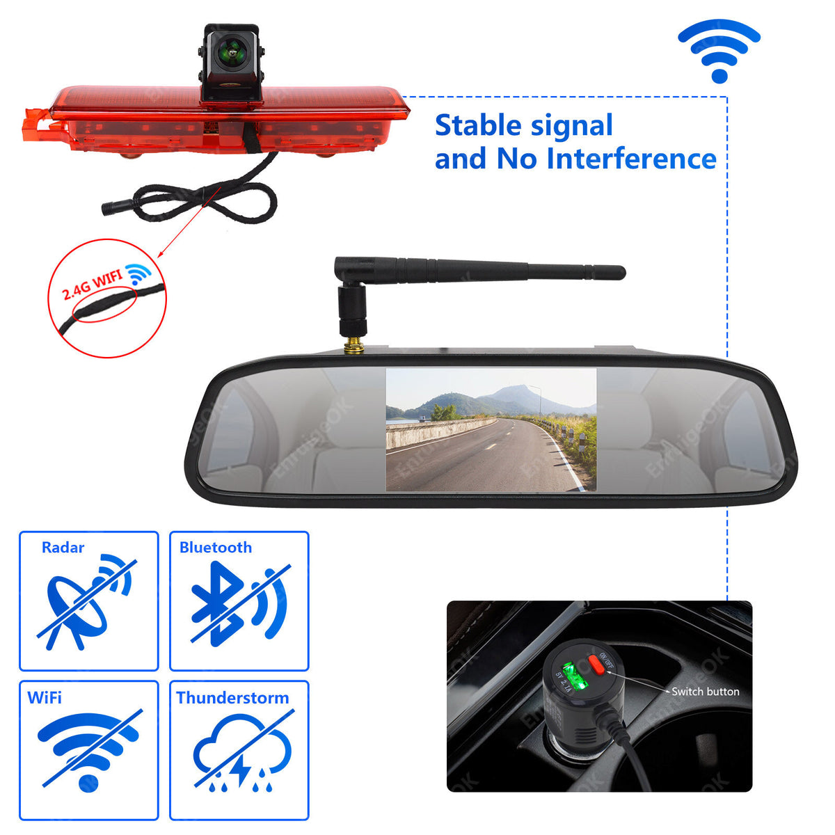 For VW Caddy MK3 2003-2016 Wireless Rear Brake Light Reversing Camera Kit5