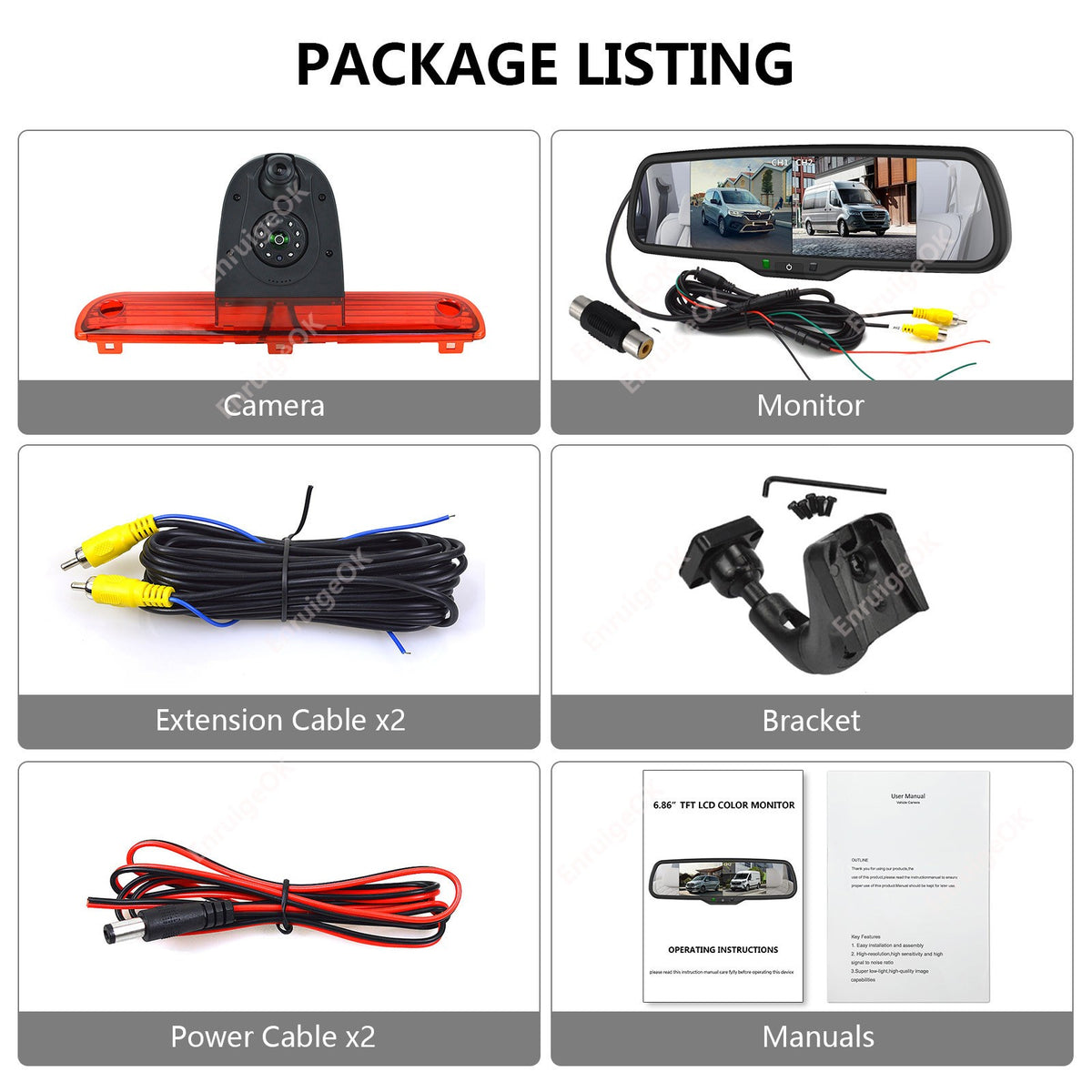 Citroen Relay Fiat Ducato Brake Light Reversing Camera Kit & 6.86" Split Screen18