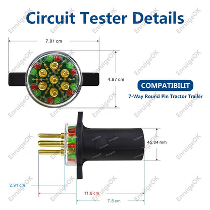 7-Way Round Pin Tractor Plug Tester Trailer Circuit Tractor Trailer #7865L2