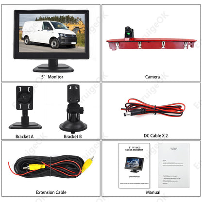 3rd Brake Light Rear View Backup Camera and Monitor Kit for VW Transporter T618