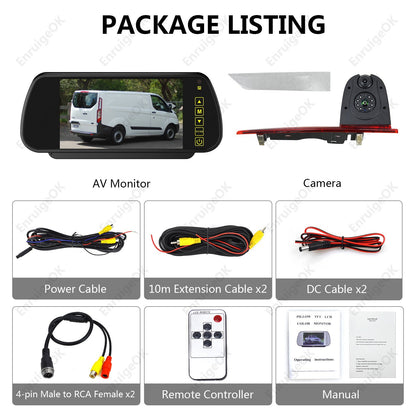 3rd Brake Light Backup Camera and Monitor Kit for Ford Transit Custom 2012-201516