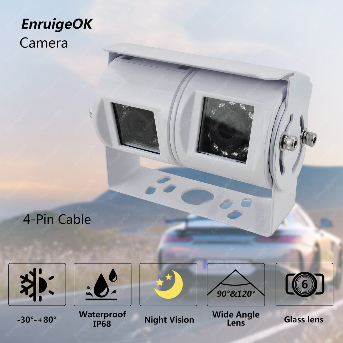 4PIN White Motorhome Van Dual Twin Reversing Reverse Rear View Parking Camera1