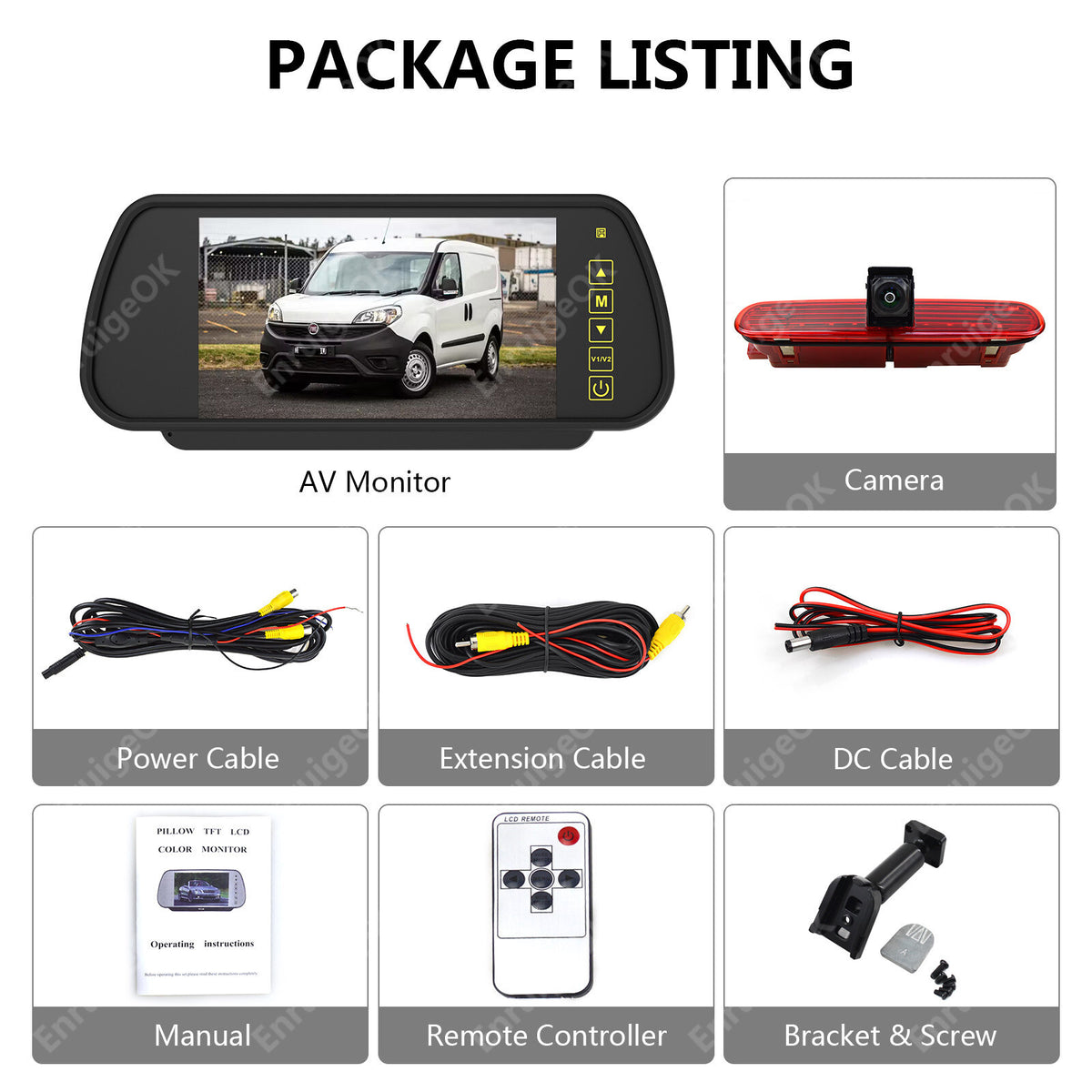 7" Monitor Rear Brake Light Reversing Camera For Fiat Doblo Vauxhall Combo