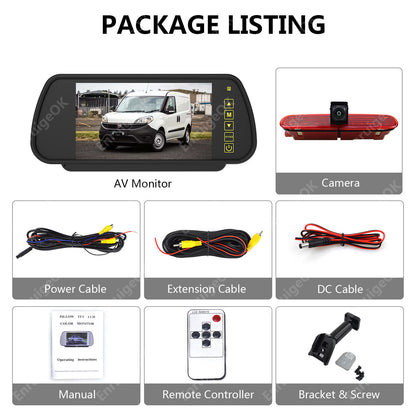 7" Monitor Rear Brake Light Reversing Camera For Fiat Doblo Vauxhall Combo