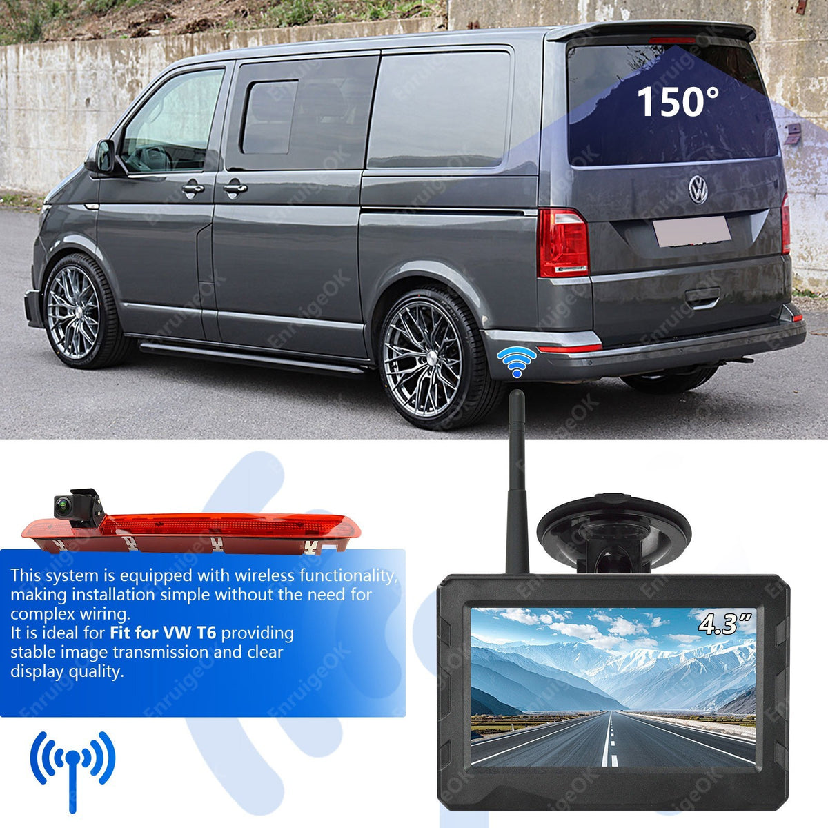 Wireless VW Transporter Caddy MK4 Reverse Camera Brake Light T6 Tailgate Models2