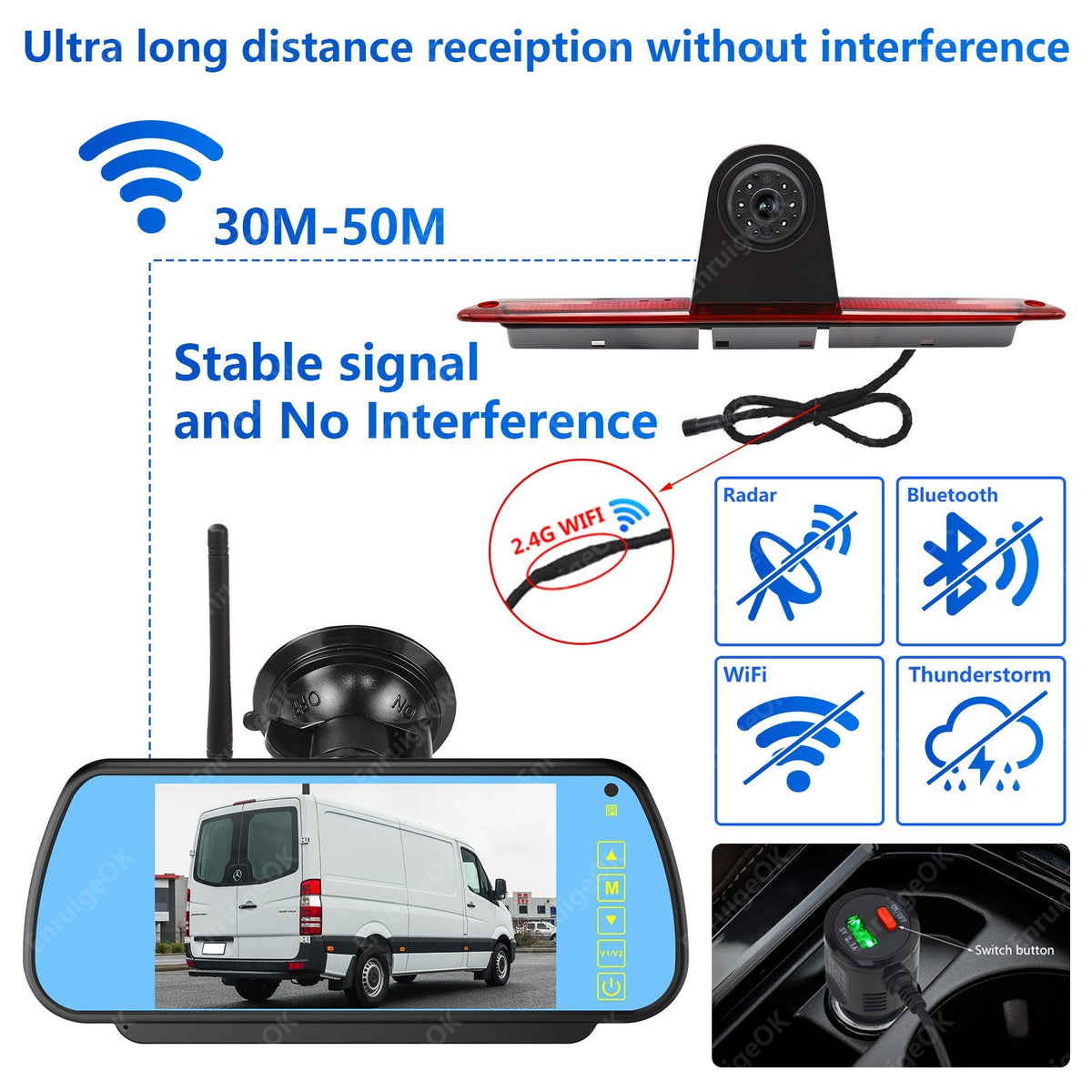 Wireless 7" Monitor & Brake Light Reversing Camera For Mercedes-Benz Sprinter/VW8