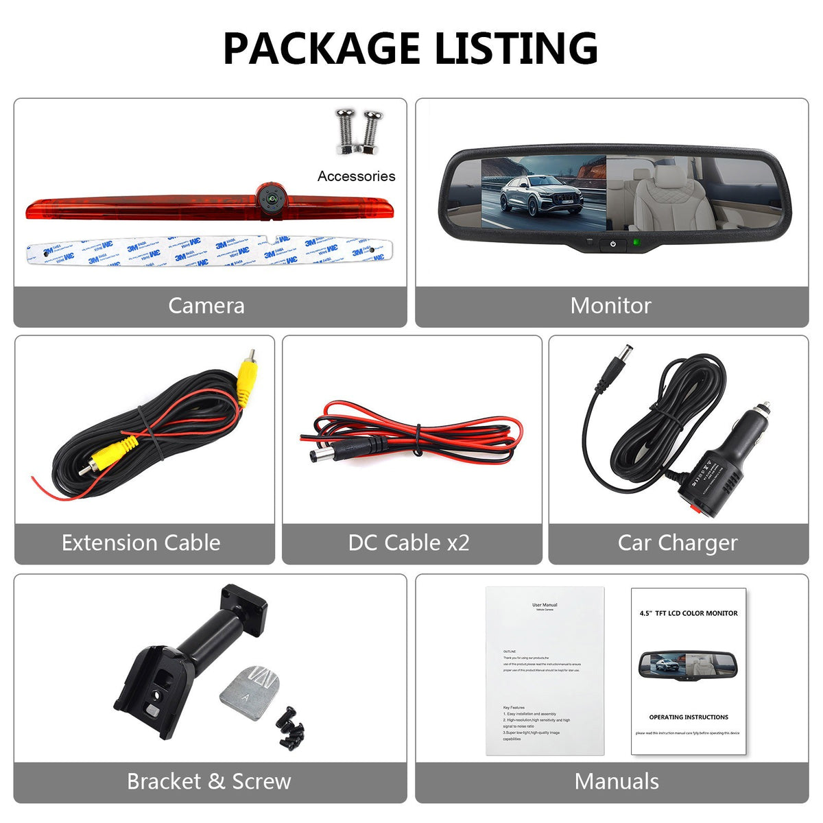Universal 3rd Brake Light Rear Backup Camera for Coachmen Class C RVs & Monitor17