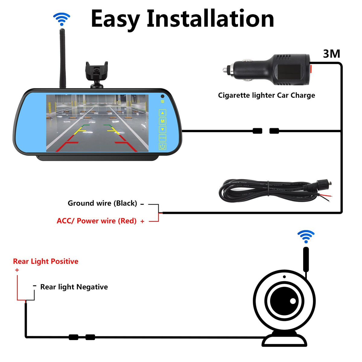 Wireless 3rd Brake Light Backup Reverse Camera For FORD Transit 150 250 35020