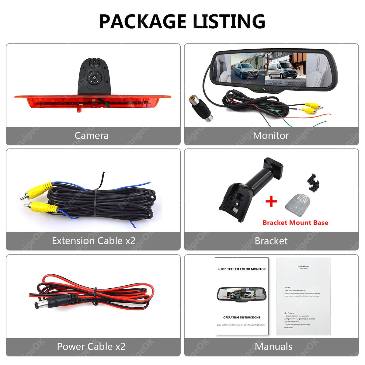 Rear Brake Light Reversing Camera for Ford Transit 350 MK8 & Dual Split Monitor8