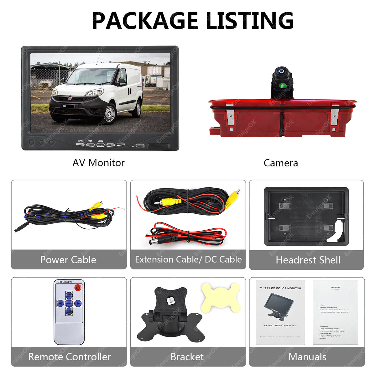 Vauxhall Combo Fiat Doblo Brake Light Reversing Camera + 7" Dash Monitor Kit5