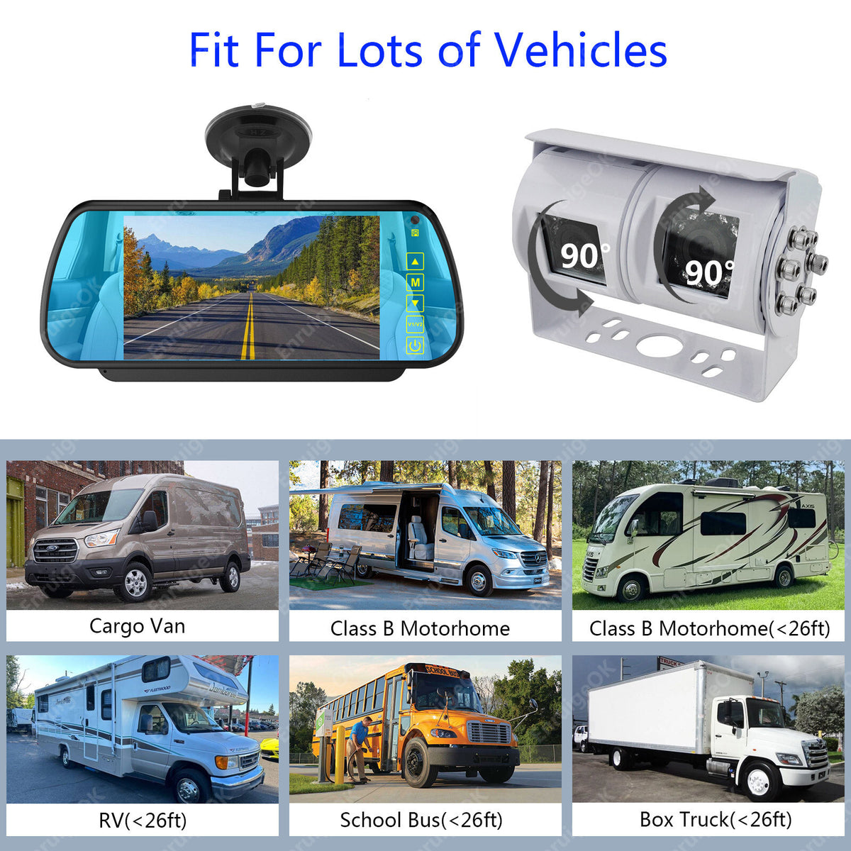 White Motorhome Van Dual Twin Reversing Reverse Rear View Parking Camera Kit3