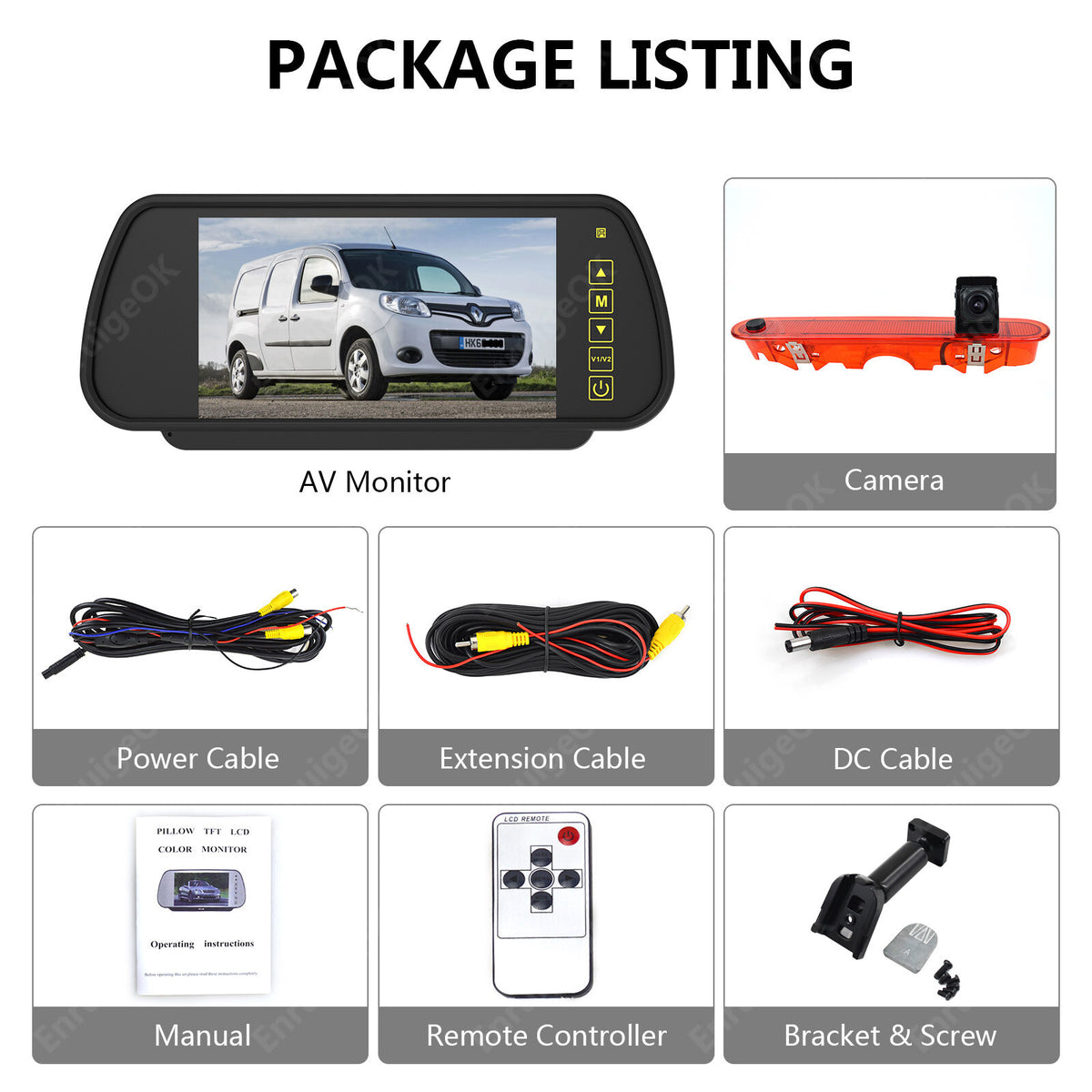 Brake Light Reversing Camera For Renault Kangoo Mercedes Citan+7" Mirror Monitor7