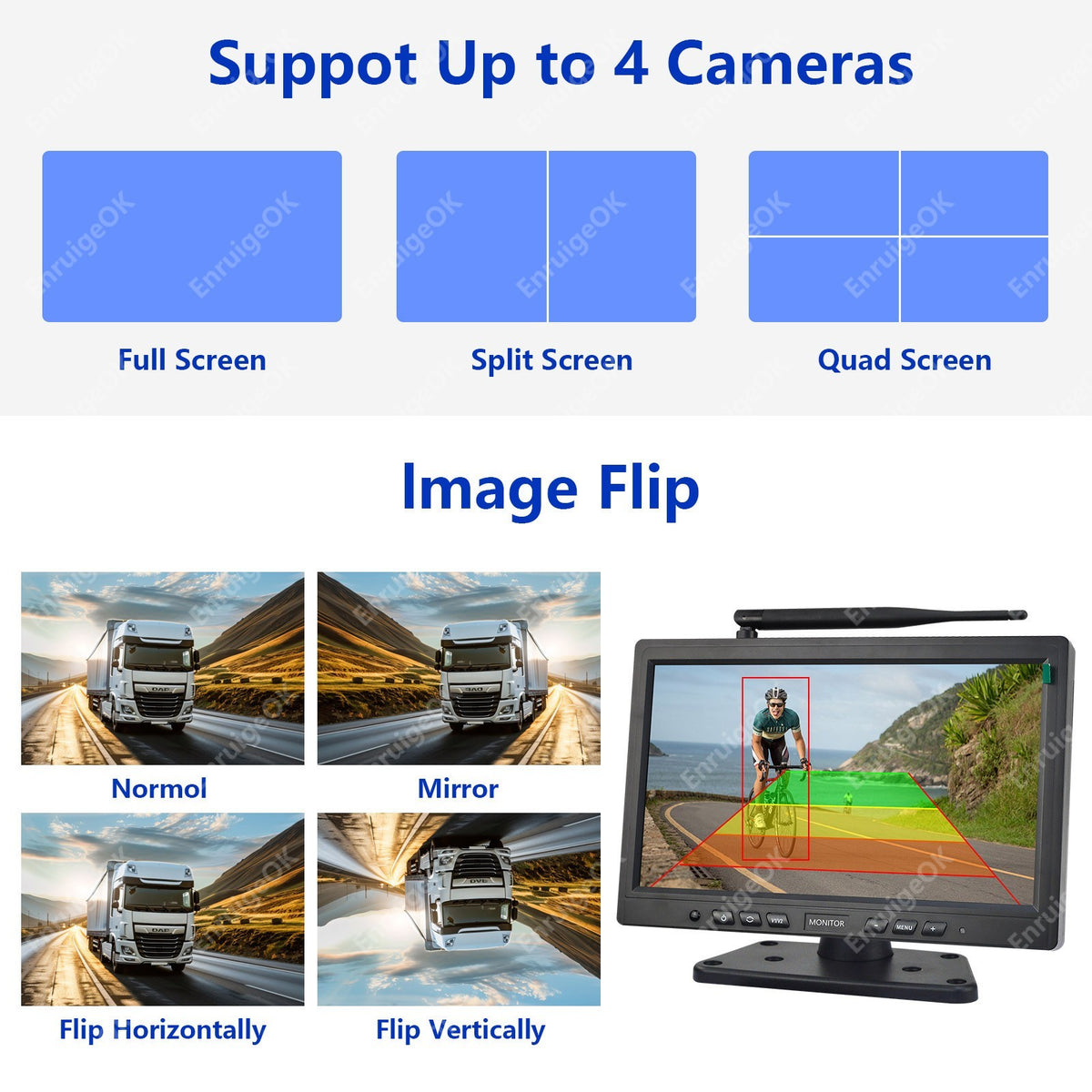 Wireless 10.1" DVR Monitor Split Screen 1080P Rear View Camera BSD For Truck/Bus6