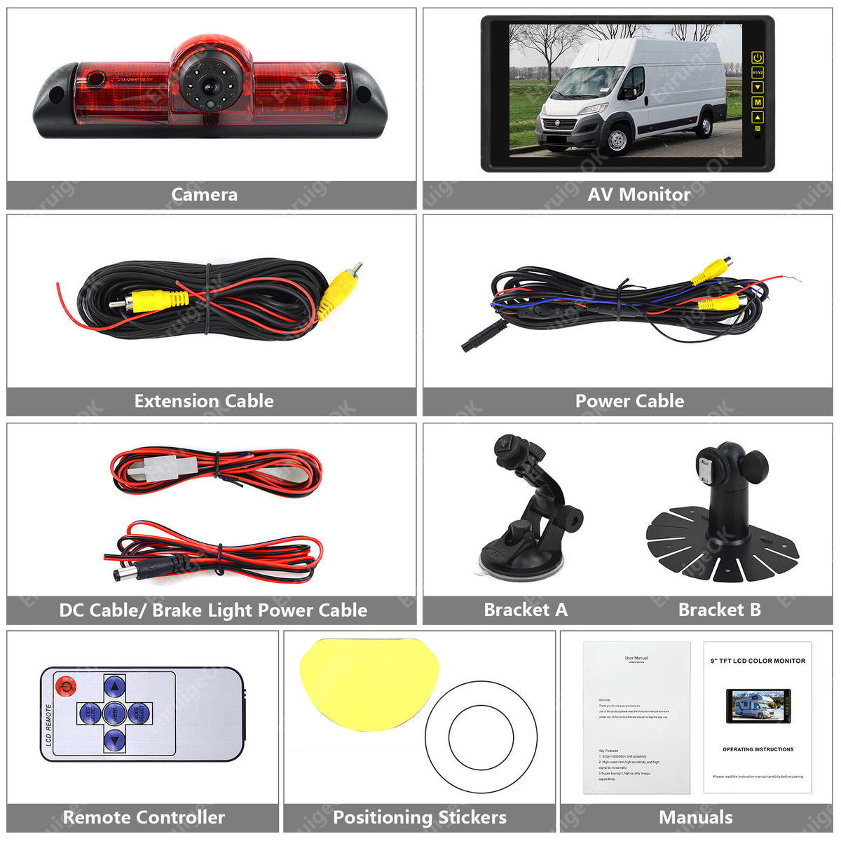 9" Monitor & Rear Brake Light Reversing Camera Kit For Fiat Ducato Citroen Relay3