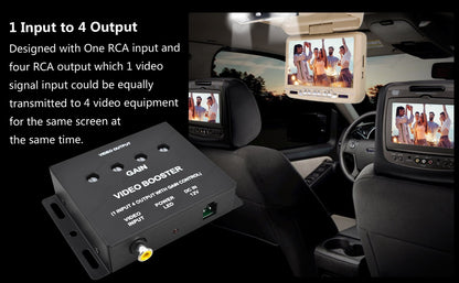 1-Input to 4-Outputs 4 Channels RCA Video Signal Booster Splitter In-Car Monitor1