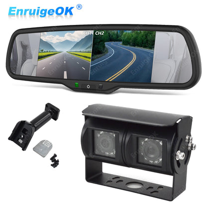 Dual Twin Rear View Reversing Camera for Motorhome Van & 6.86" Split Screen0