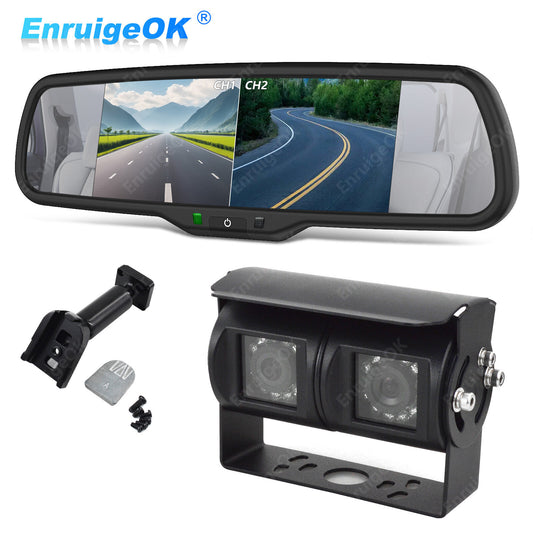 Dual Twin Rear View Reversing Camera for Motorhome Van & 6.86" Split Screen0