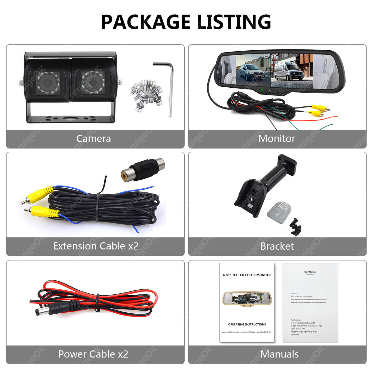 Dual Twin Rear View Reversing Camera for Motorhome Van & 6.86" Split Screen8