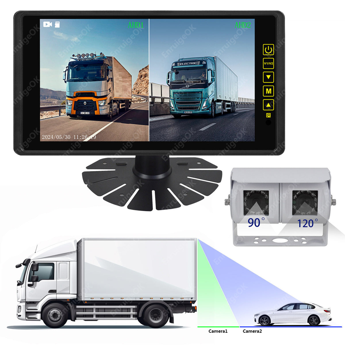 9" Split Screen DVR Monitor & AHD Dual Commercial Rear View Reversing Camera Kit3