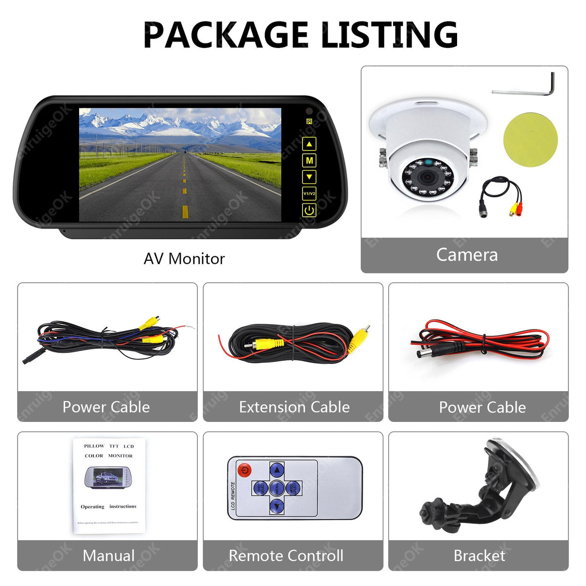 7" Rear View Mirror Monitor & White Dome Reversing Camera for Motorhome Vans19