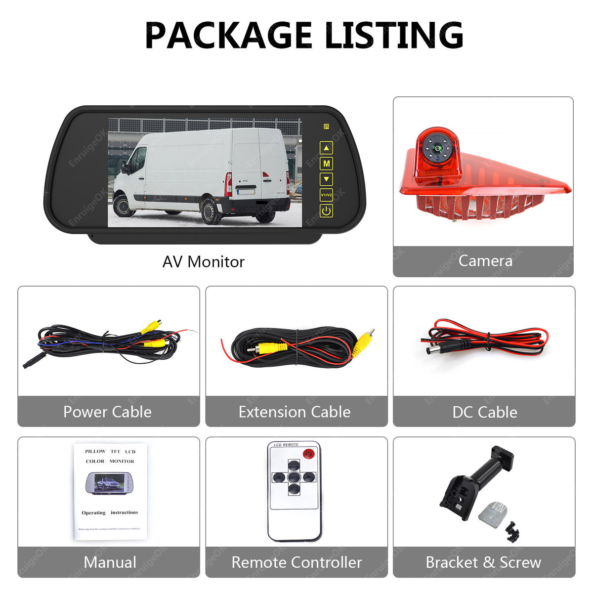 7" Monitor &Rear Brake Light Reversing Camera For Renault Master Vauxhall Nissan5