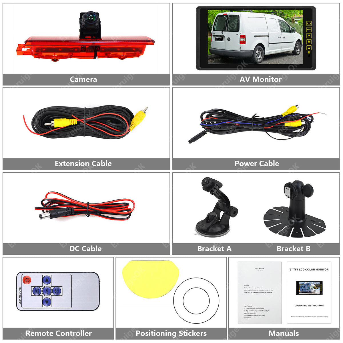 Rear Brake Light Reversing Camera for Volkswagen VW Caddy 2003-2015 & 9" Monitor4