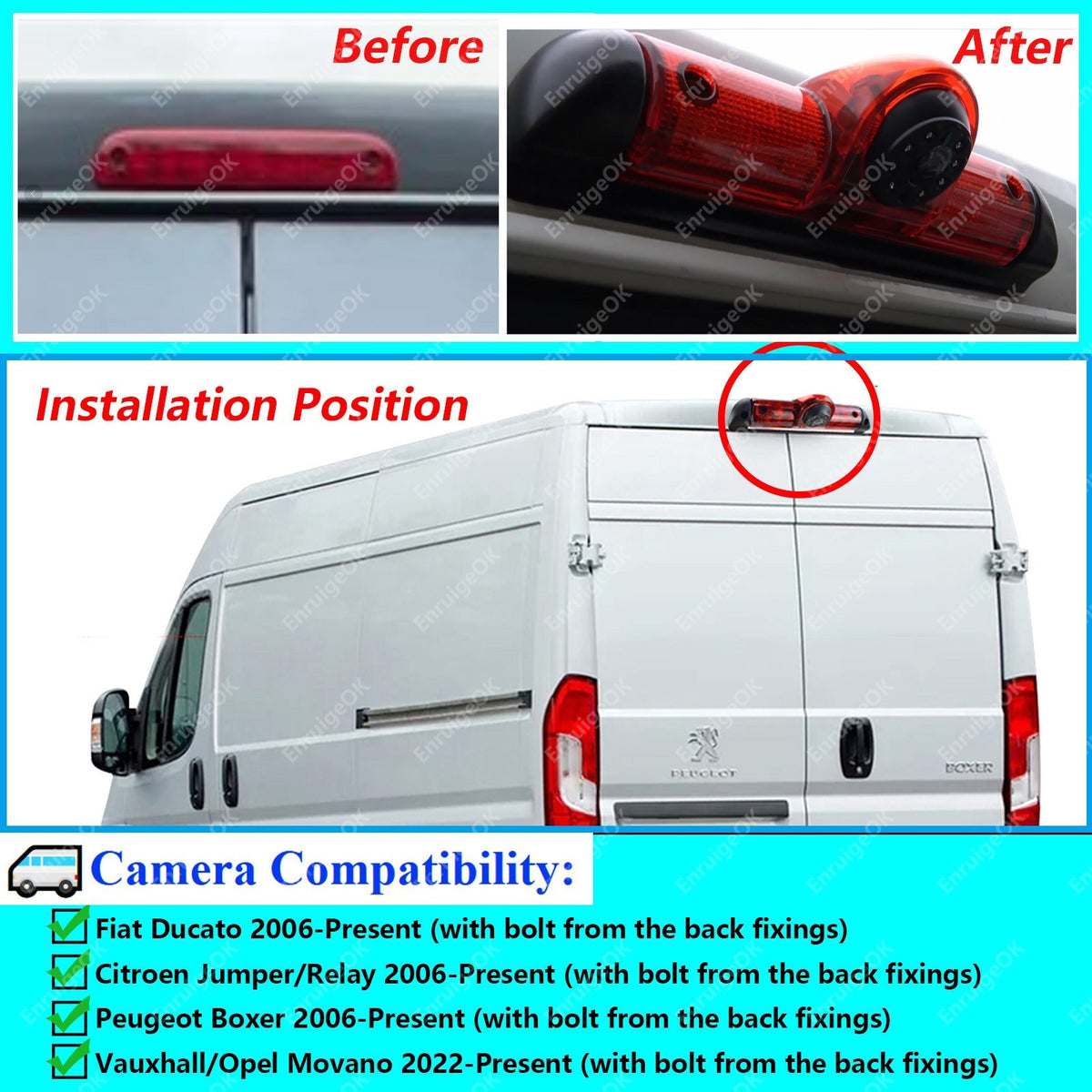 7" Monitor & Rear Brake Light Reversing Camera Kit For Fiat Ducato Citroen Relay2