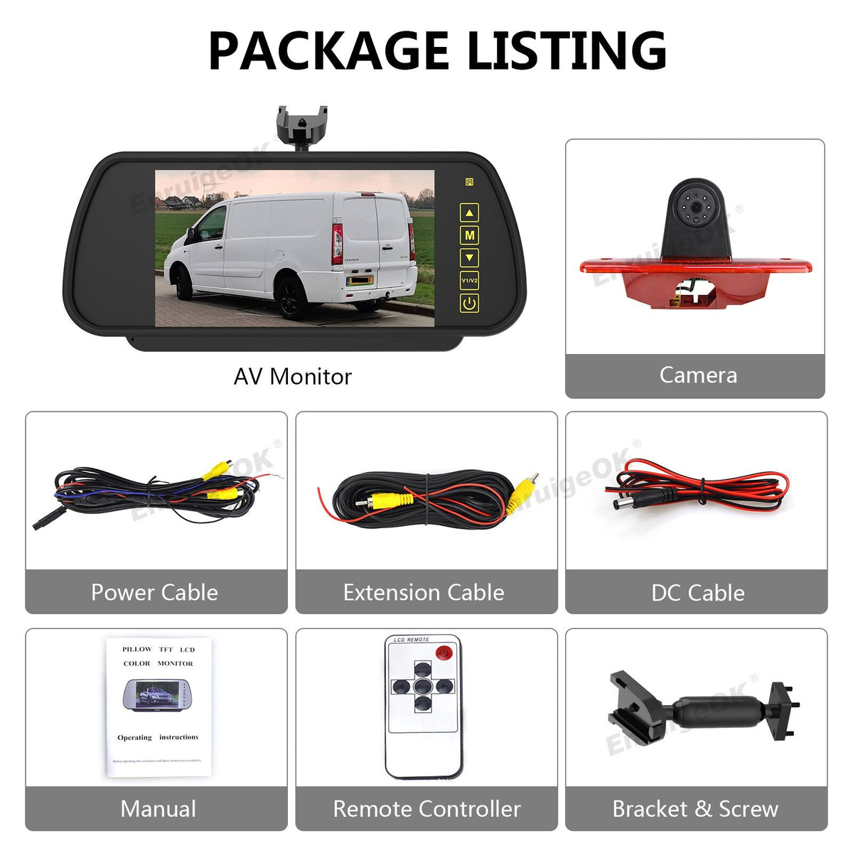 Brake Light Reverse Camera For Peugeot Expert Citroen Dispatch & 7" Monitor Kit10