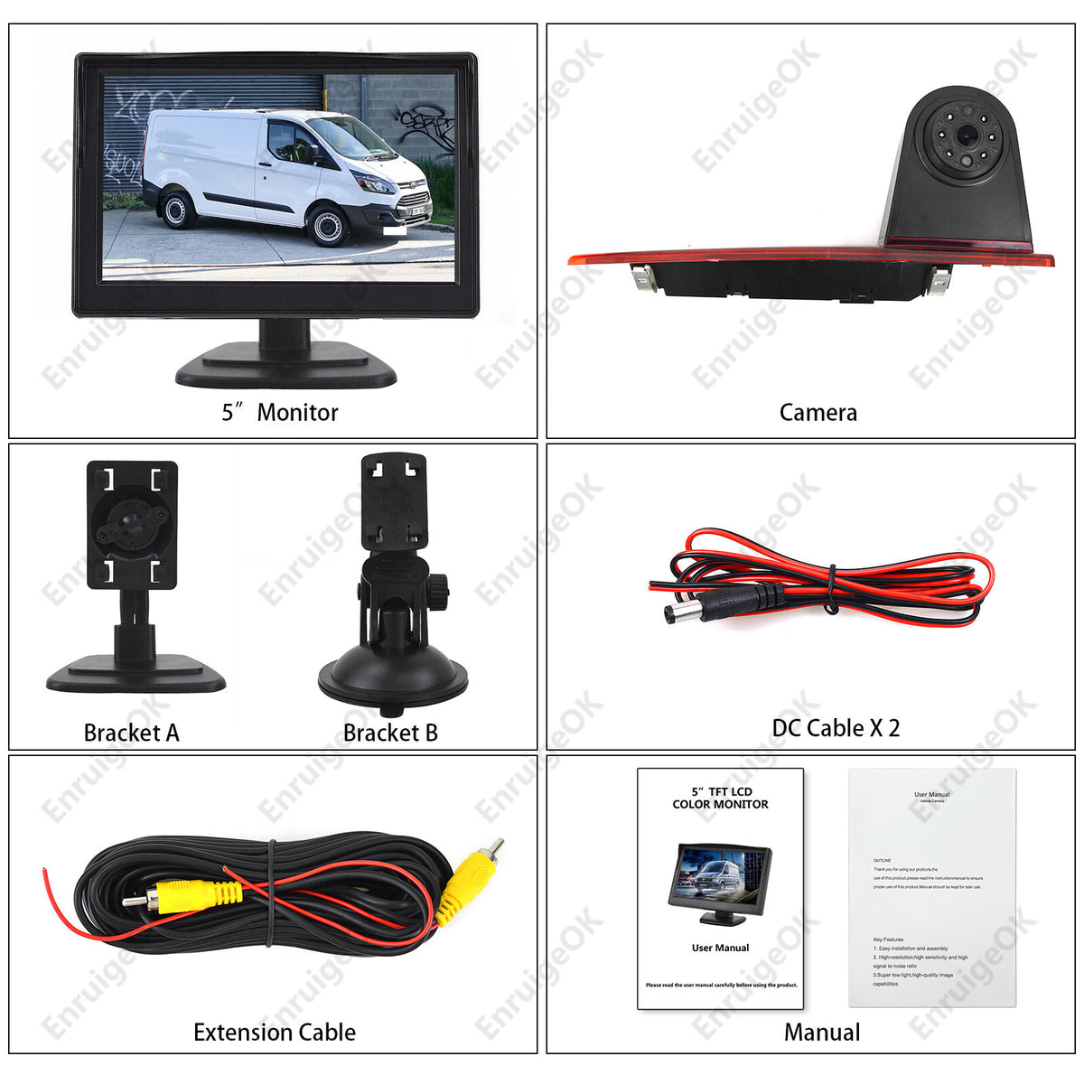 5" Monitor HD Rear View Brake Light Reversing Camera For Ford Transit Custom Van6