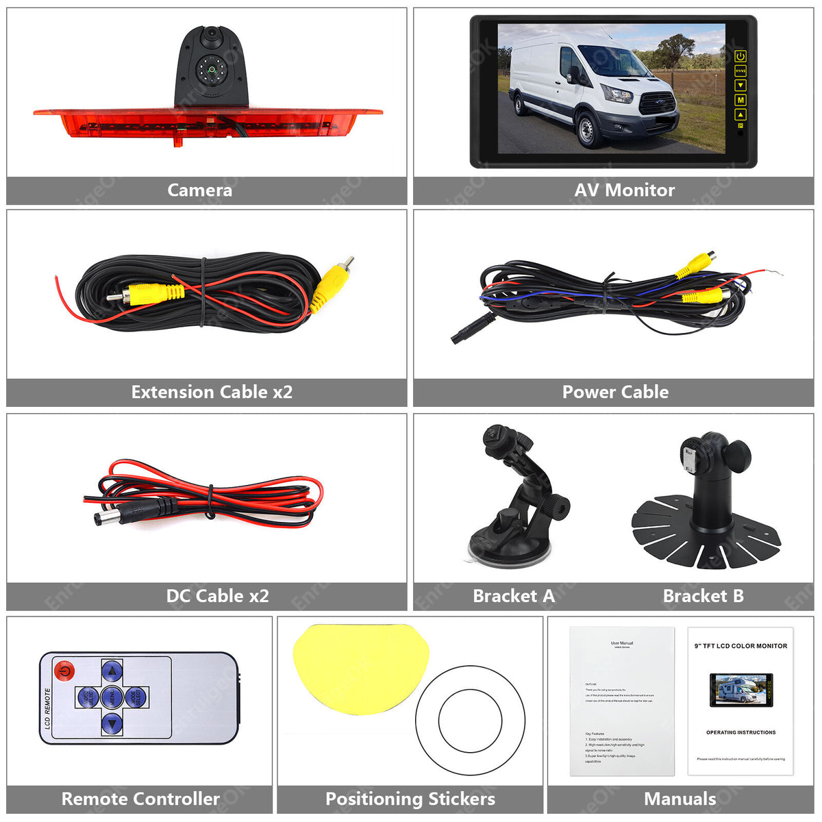 Dual Lens Rear Brake Light Reversing Camera For Ford Transit 350 MK8& 9" Monitor8