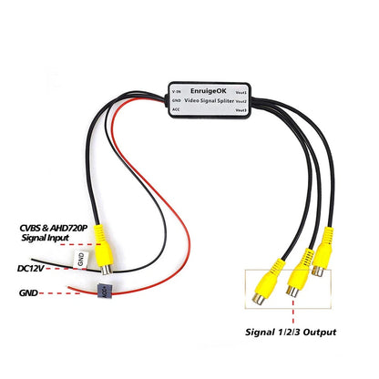 1 to 3 RCA Video Amplifier Splitter Booster for Car DVD TV Headrest Roof Monitor2
