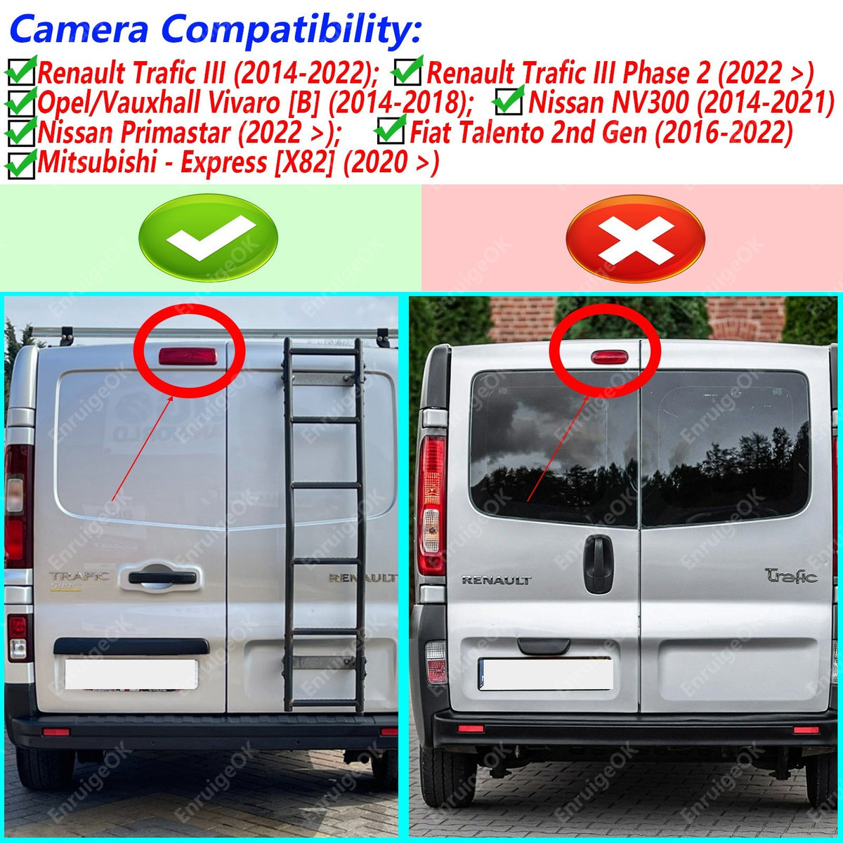 Rear Brake Light Reversing Camera Kit for Vauxhall Vivaro Renault Trafic Mk3 X823