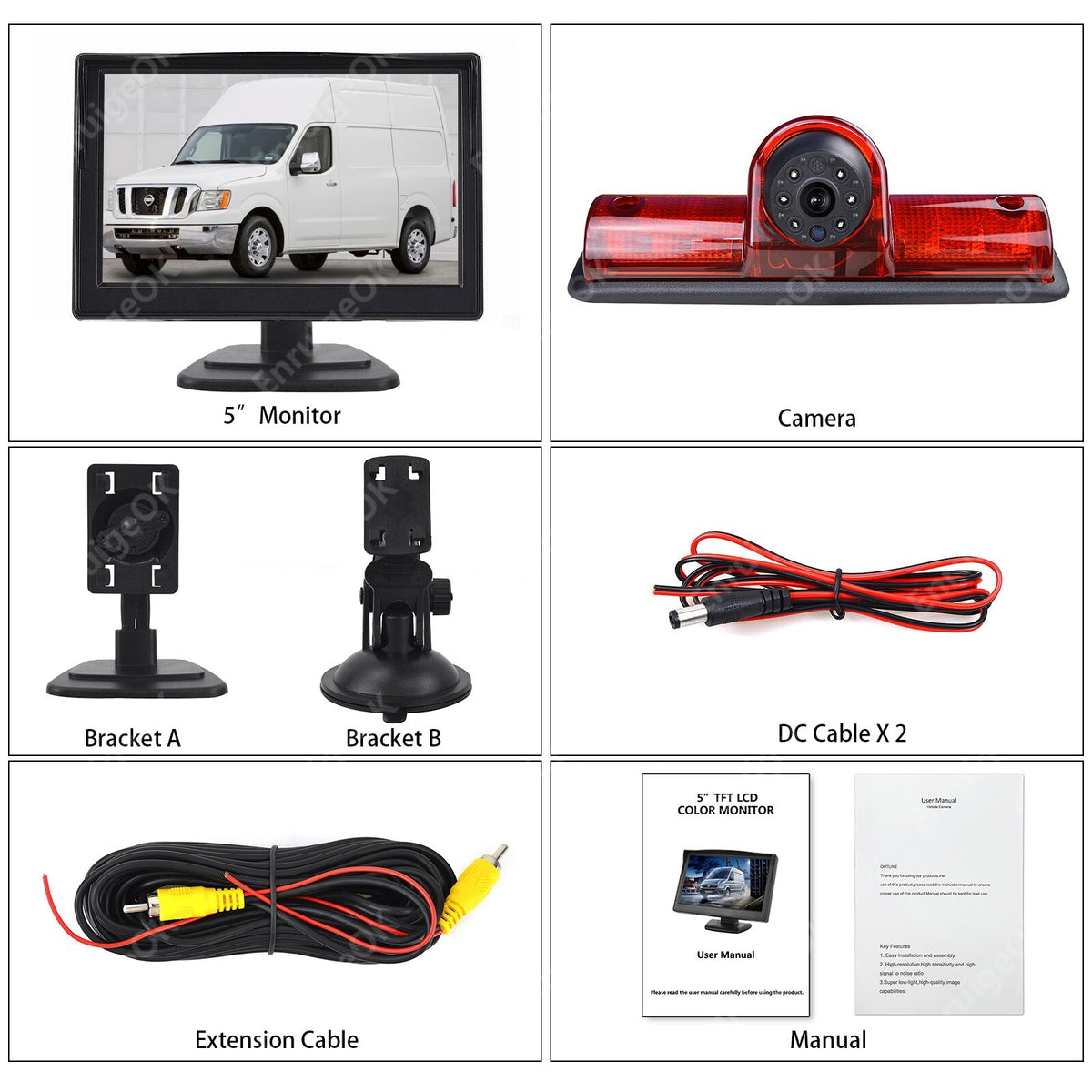 5" Monitor Rear Brake Light Reversing Backup Camera for Nissan NV 1500 2500 350018