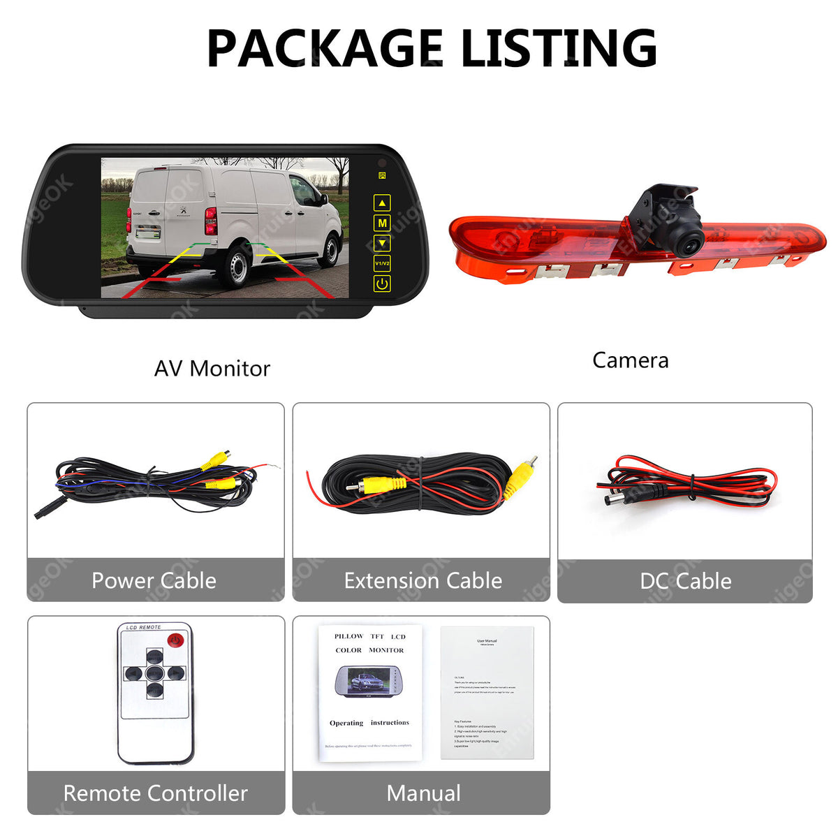 7" Mirror Monitor Brake Light Reverse Camera for Peugeot Expert Citroen Dispatch7