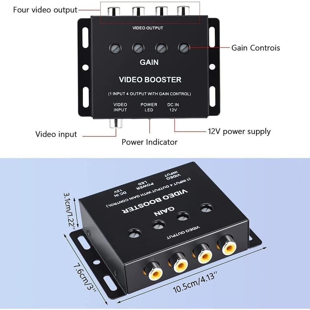 Video Splitter 1 To 4 Video Signal Booster Splitter Amplifier 1 Input 4 Outputs4