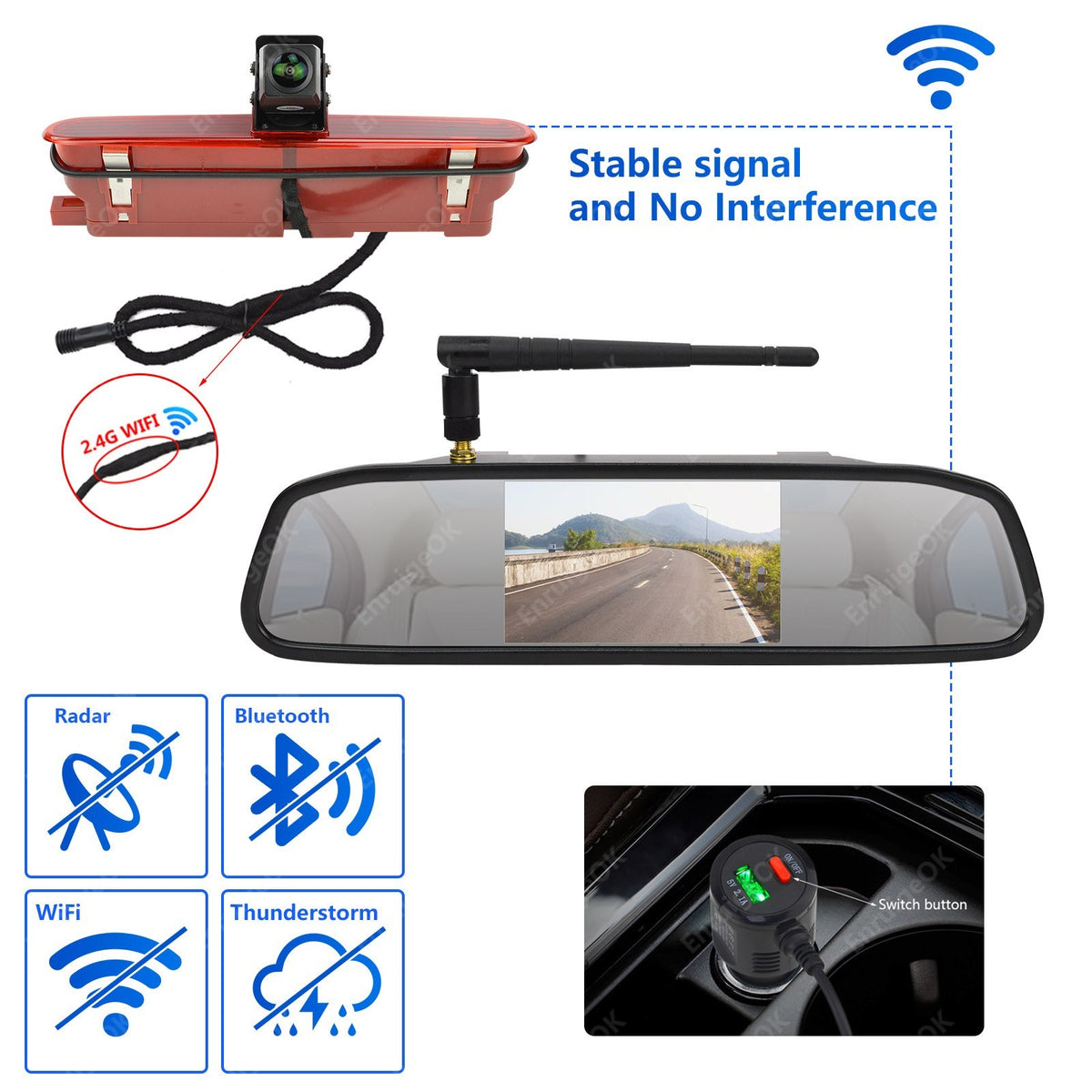 Wireless Brake Light Reverse Camera For Fiat Doblo Vauxhall Combo D+4.3" Monitor4