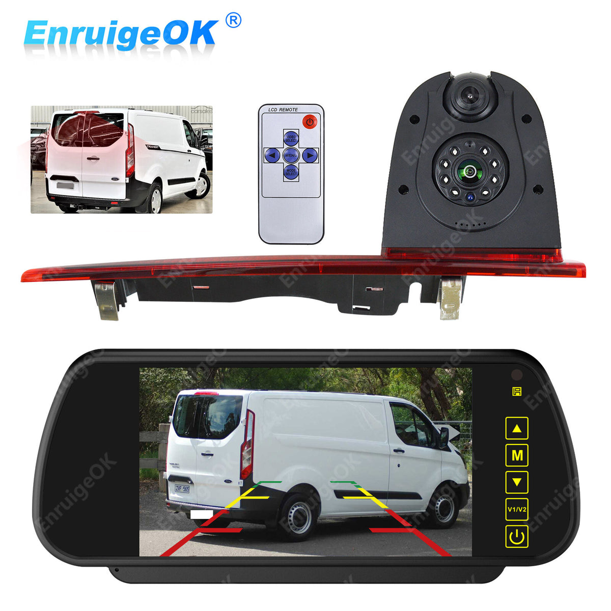 7" Monitor & Dual Brake Light Reverse Camera For Ford Transit Custom (2012-2015)0