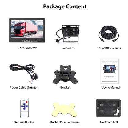 7" Monitor Reversing Backup HD Camera Parking Rear View System For RV Truck Bus18