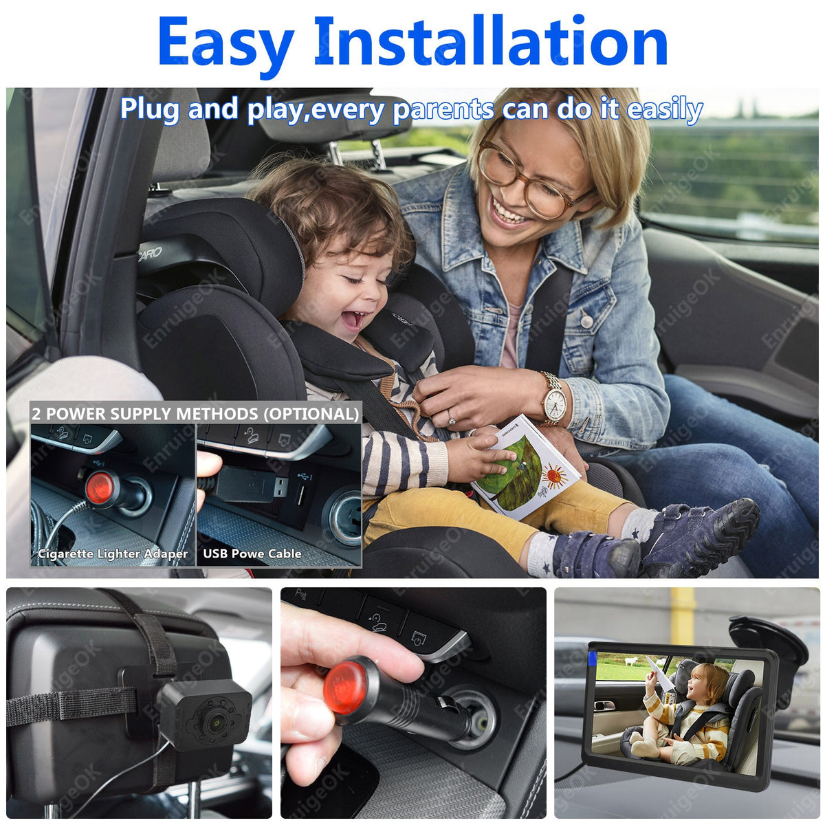 7" Baby Car Camera for Rear-Facing Seat Easy Install Plug-Play 360° Rotating7