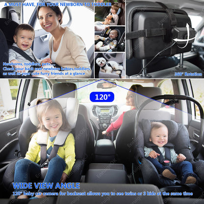 7" Baby Car Camera for Rear-Facing Seat Easy Install Plug-Play 360° Rotating9