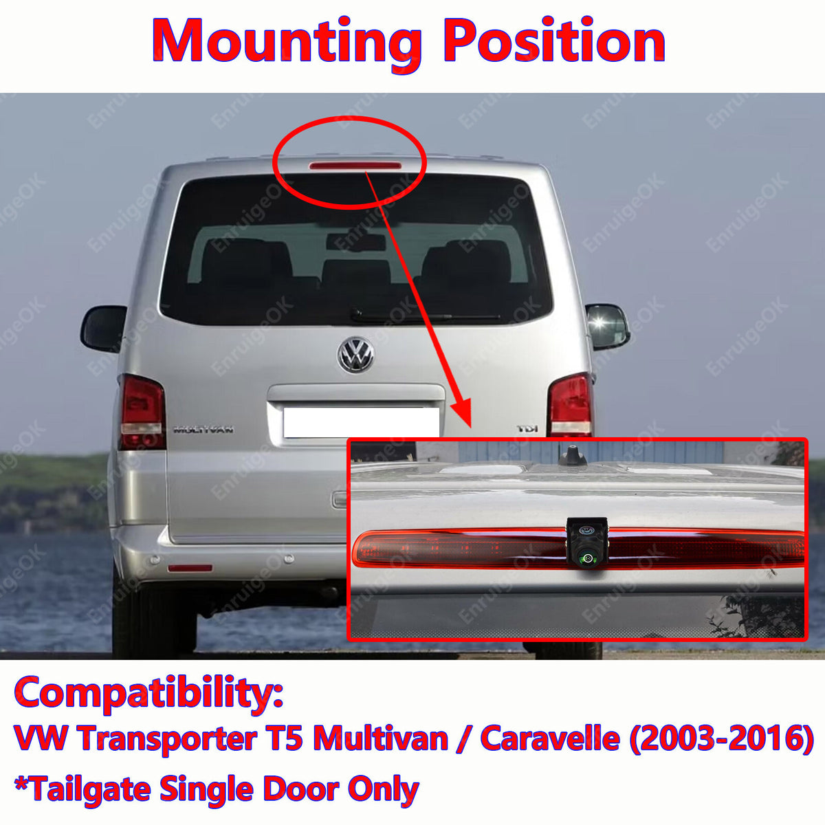 VW T5 Brake Light Reversing Reverse Camera for Lift-Up Door Transporter Van3