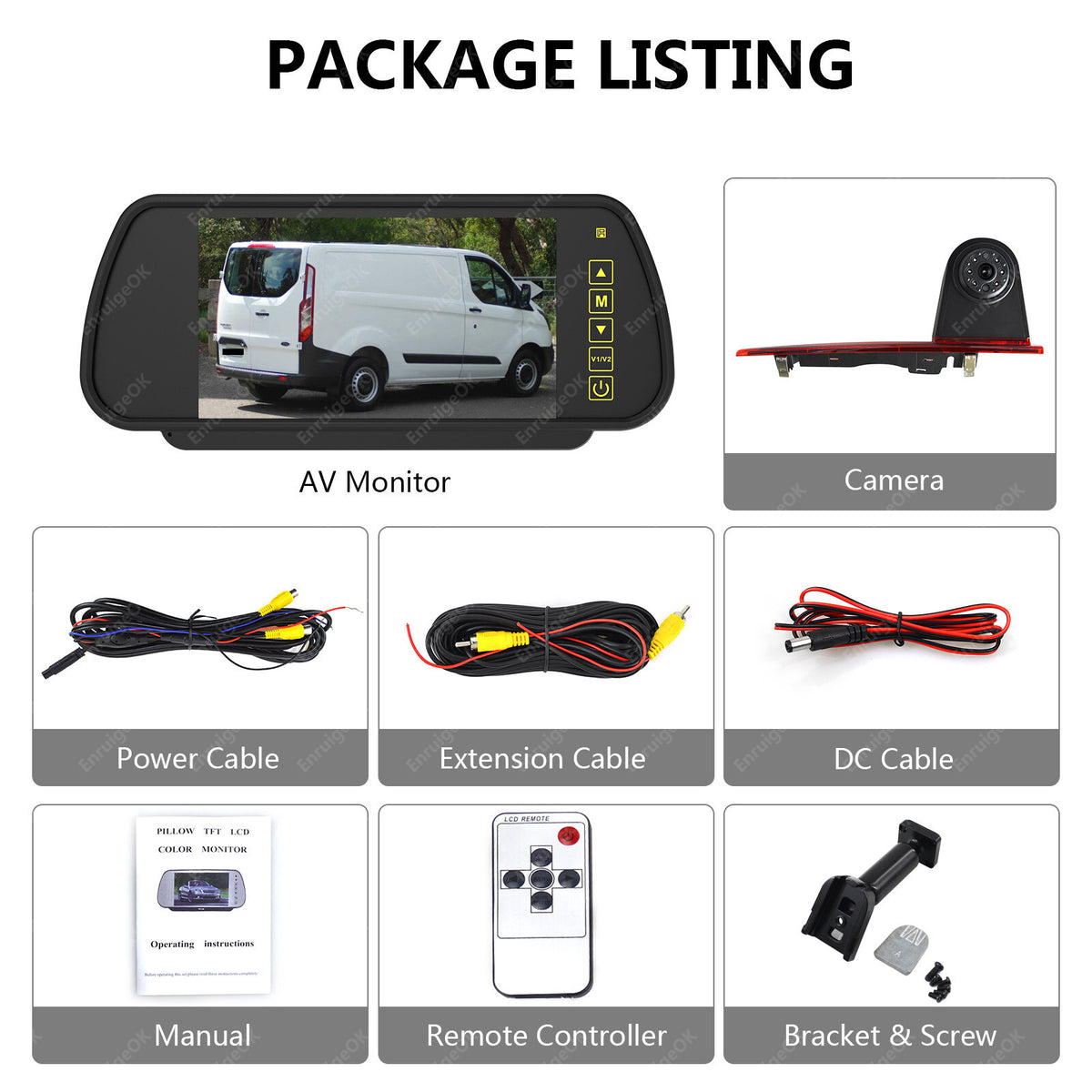 For Ford Transit Custom 2012-2015 Brake Light Reverse Camera & 7" Mirror Monitor21