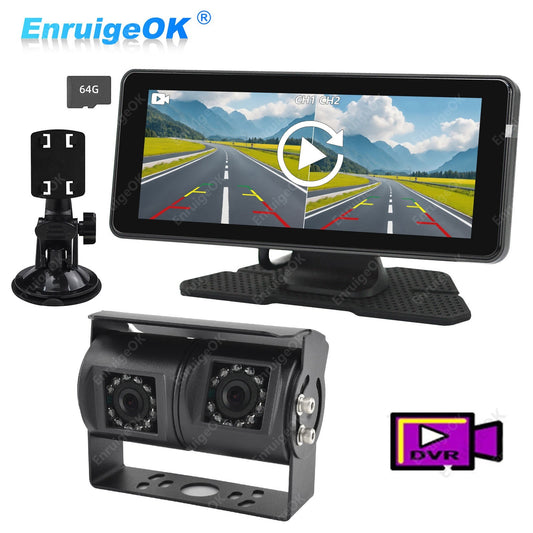 Motorhome Van Twin Reversing Camera&DVR 6.86" Dual Split Rear View Monitor Black0