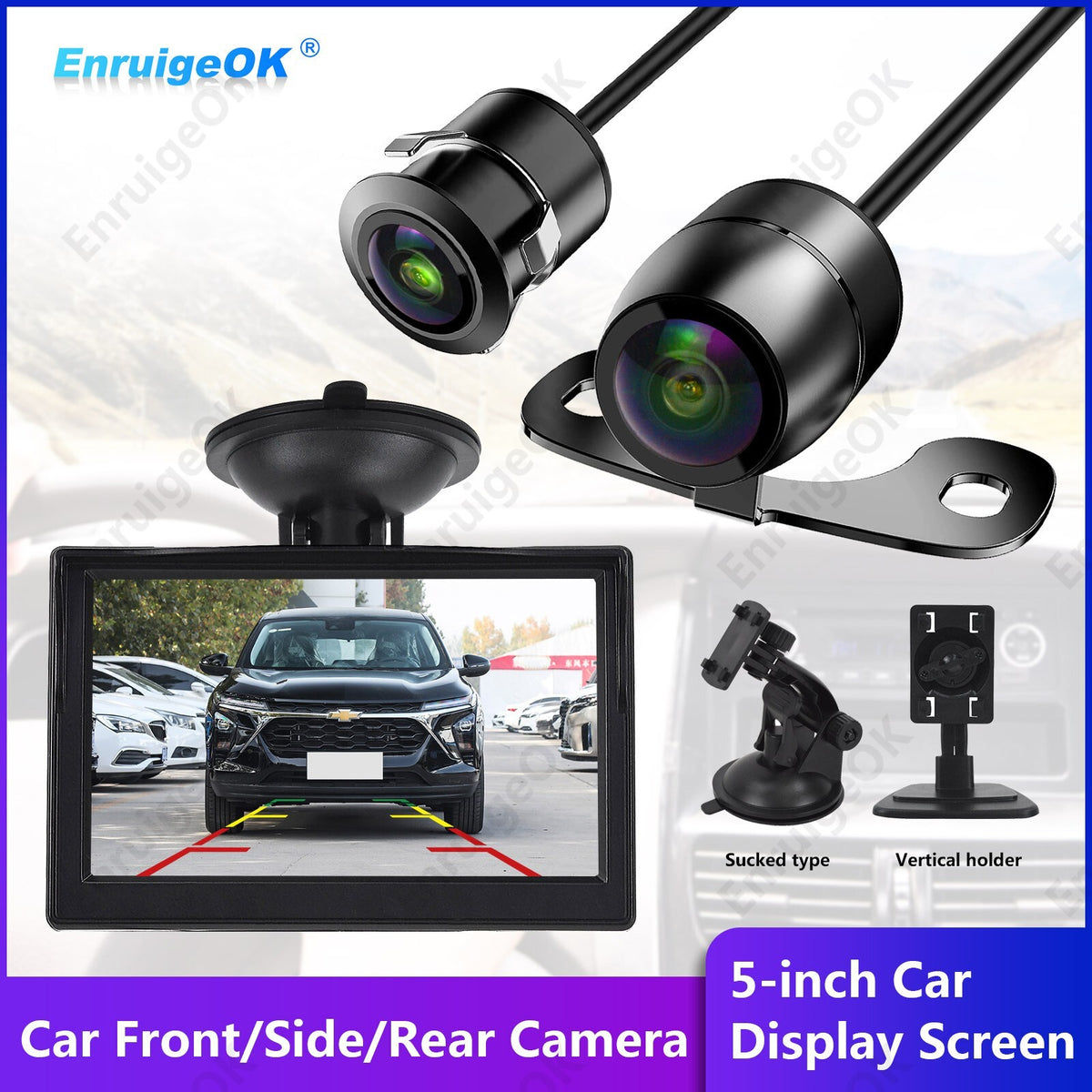 Car Front Rear View Reversing Camera HD Parking Night Vision & 5" Monitor0