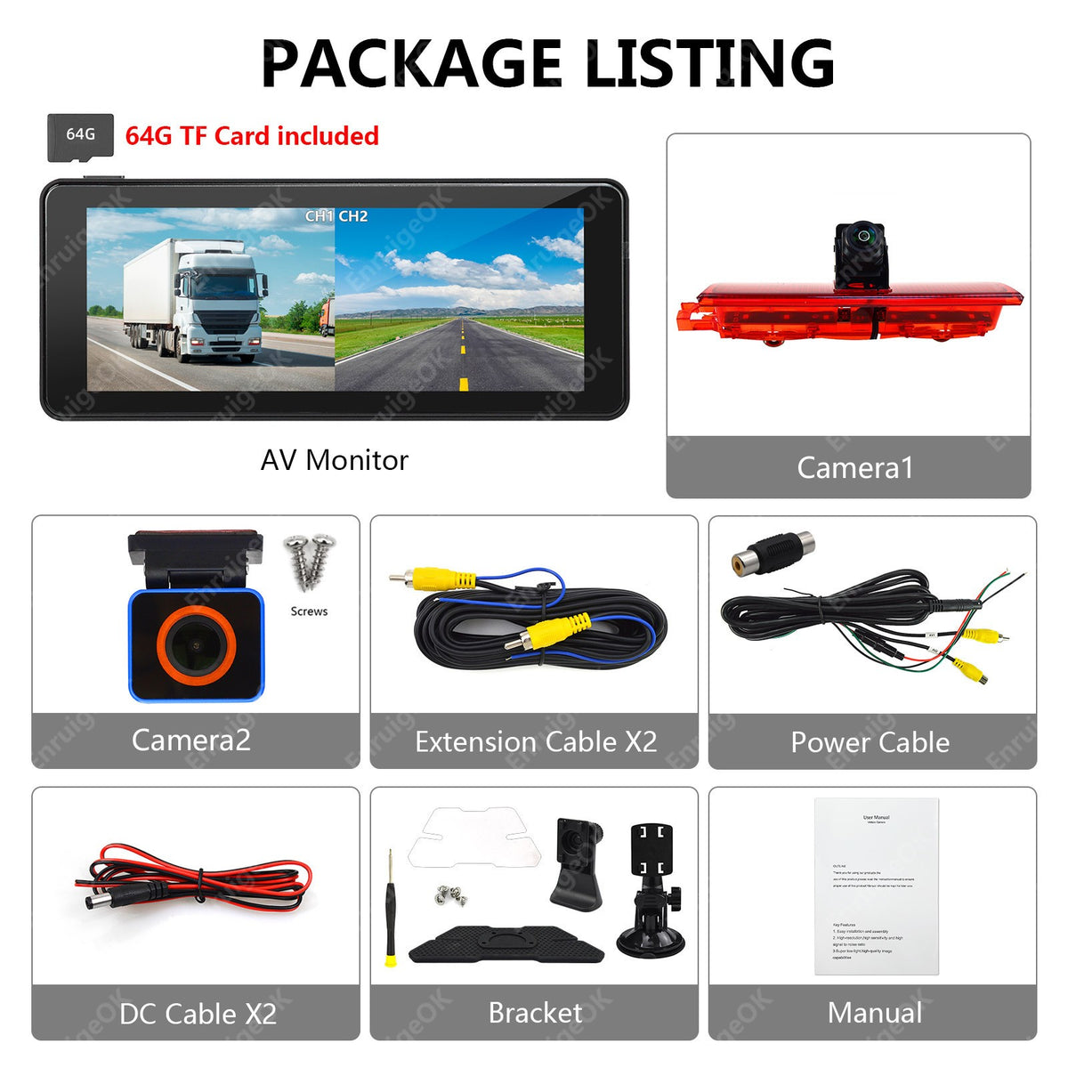 6.86" Split-Screen DVR Monitor & Brake Light Reversing Camera For VW Caddy MK322