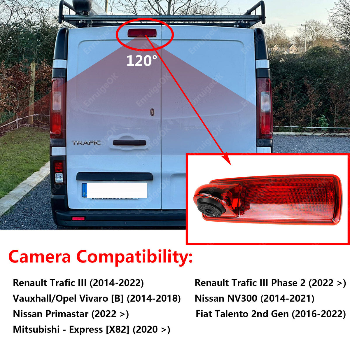 Vauxhall Vivaro Renault Trafic Wireless Rear Brake Light Reversing Camera Kit4