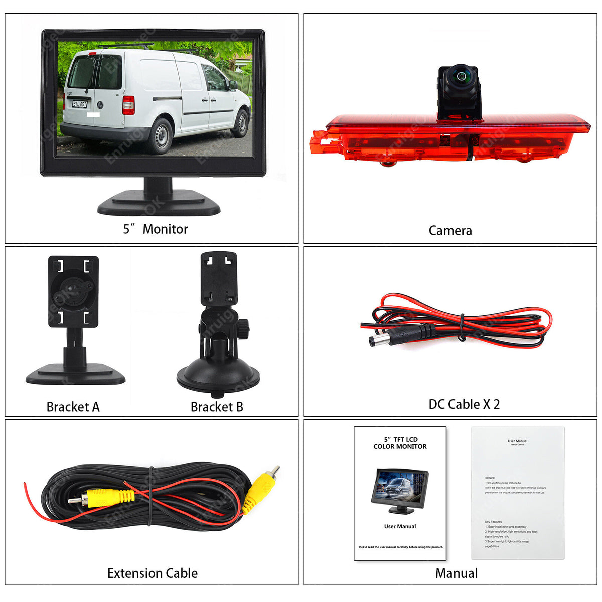 VW Caddy Brake Light Reverse Camera 2003 - 2015 & 5-inch HD Monitor8