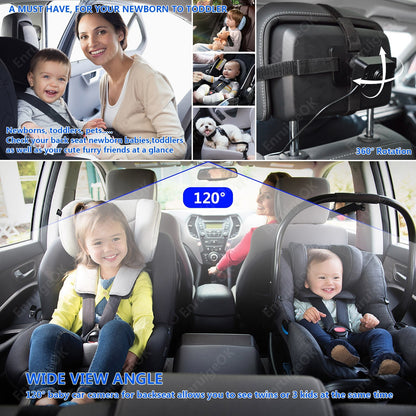 Baby Car Camera 5" 1080P Monitor 360° Rotation USB Plug with HD IR Night Vision5