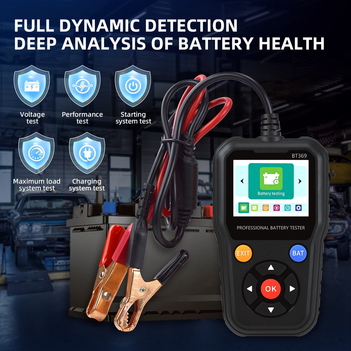 Car Battery Tester 12V/24V Load Tester Charging System Analyzer CCA SOH SOC1